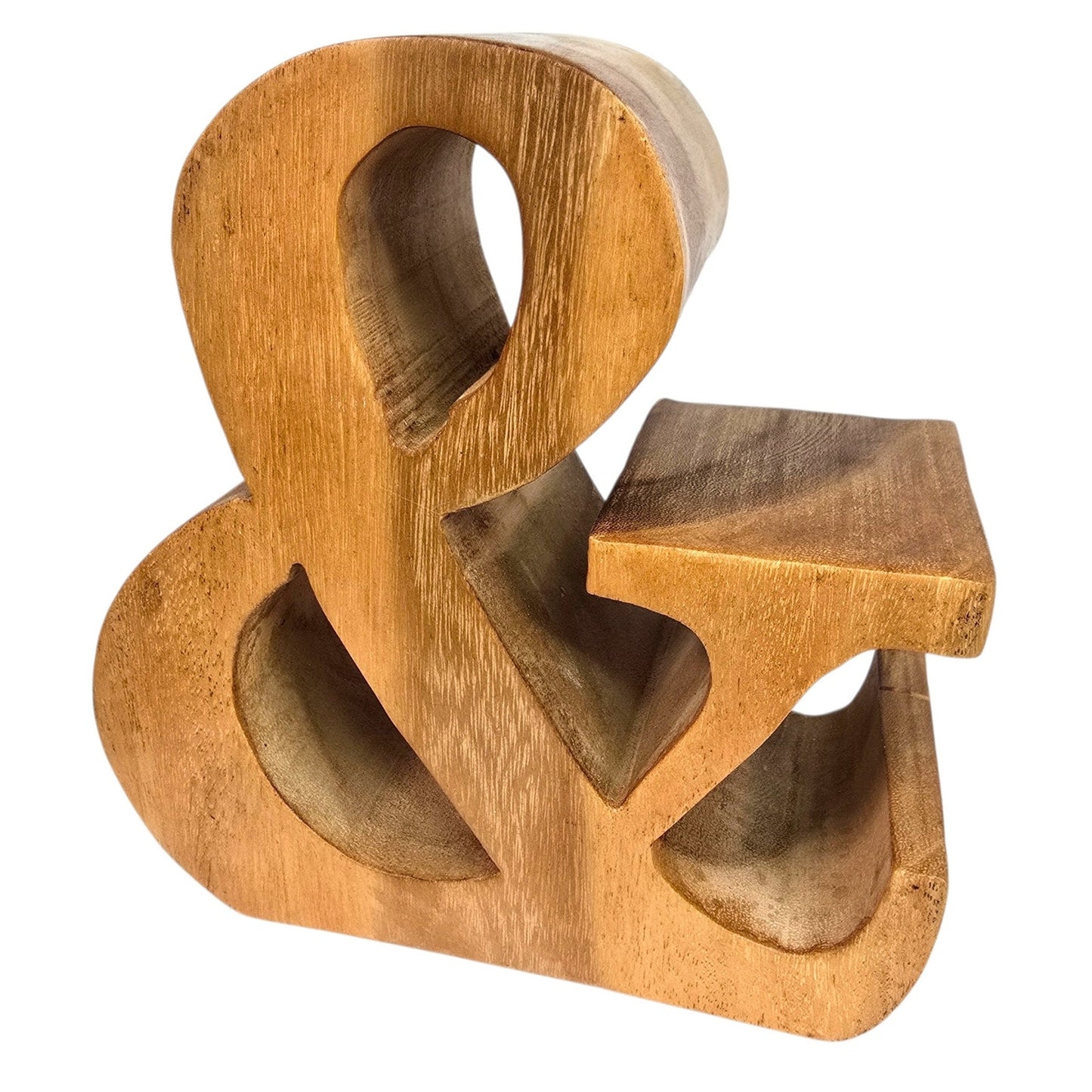 Vintage Hand Carved Wooden Ampersand Sign Large 3D Block Symbol & Bookend
