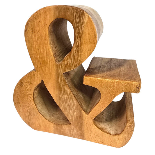 Vintage Hand Carved Wooden Ampersand Sign Large 3D Block Symbol & Bookend