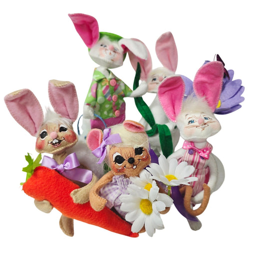 Lot of 5 Annalee Spring Dolls 2011-2018 Easter Bunnies & Mouse w/ Tags