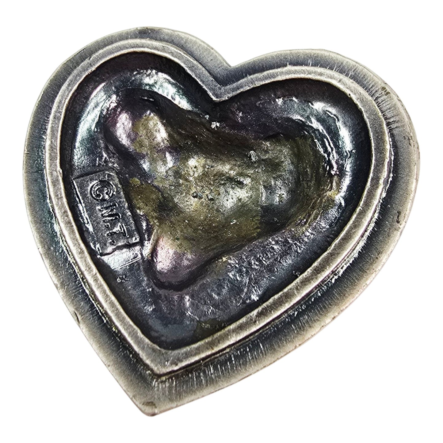 3-Pc Heart Stacked Pewter Trinket Box with Roses and Floral Motif, Signed