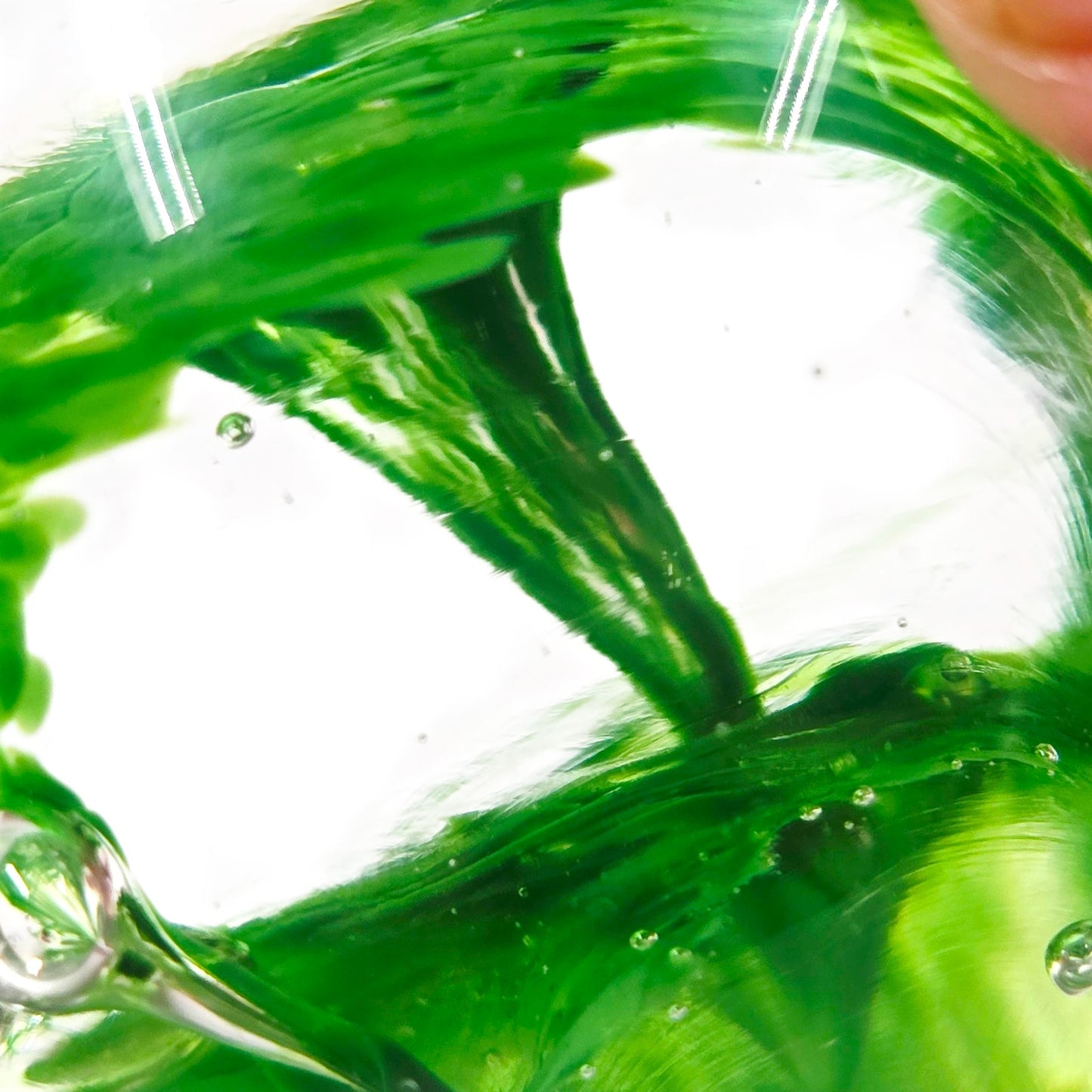 Hand-Blown Art Glass Paperweight, Green Flower Swirl AS IS Imperfection
