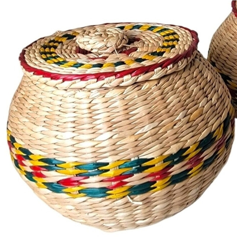 2 Small Round Woven Baskets with Lids for Storage