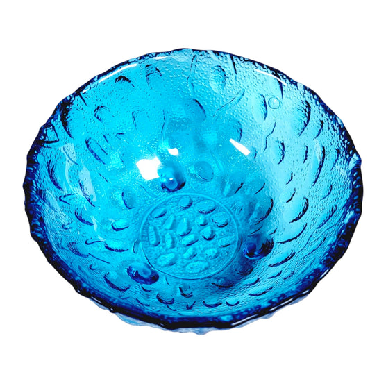 St. Thomas Glassmakers Blue Pebble Textured Footed Bowl 4.75" D