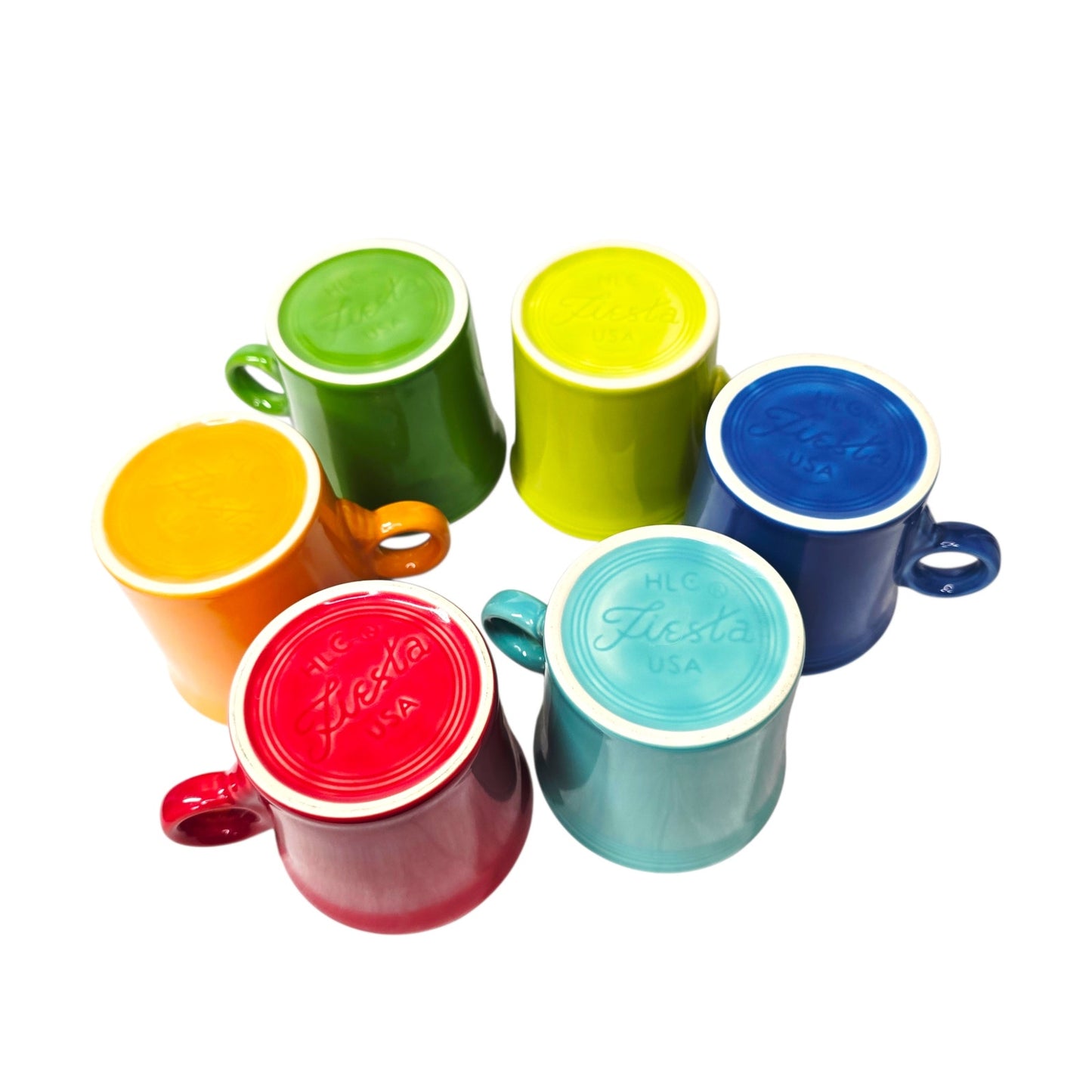 Set of 6 Fiesta Rainbow Ring Handle Mugs - Multi-Color Collection