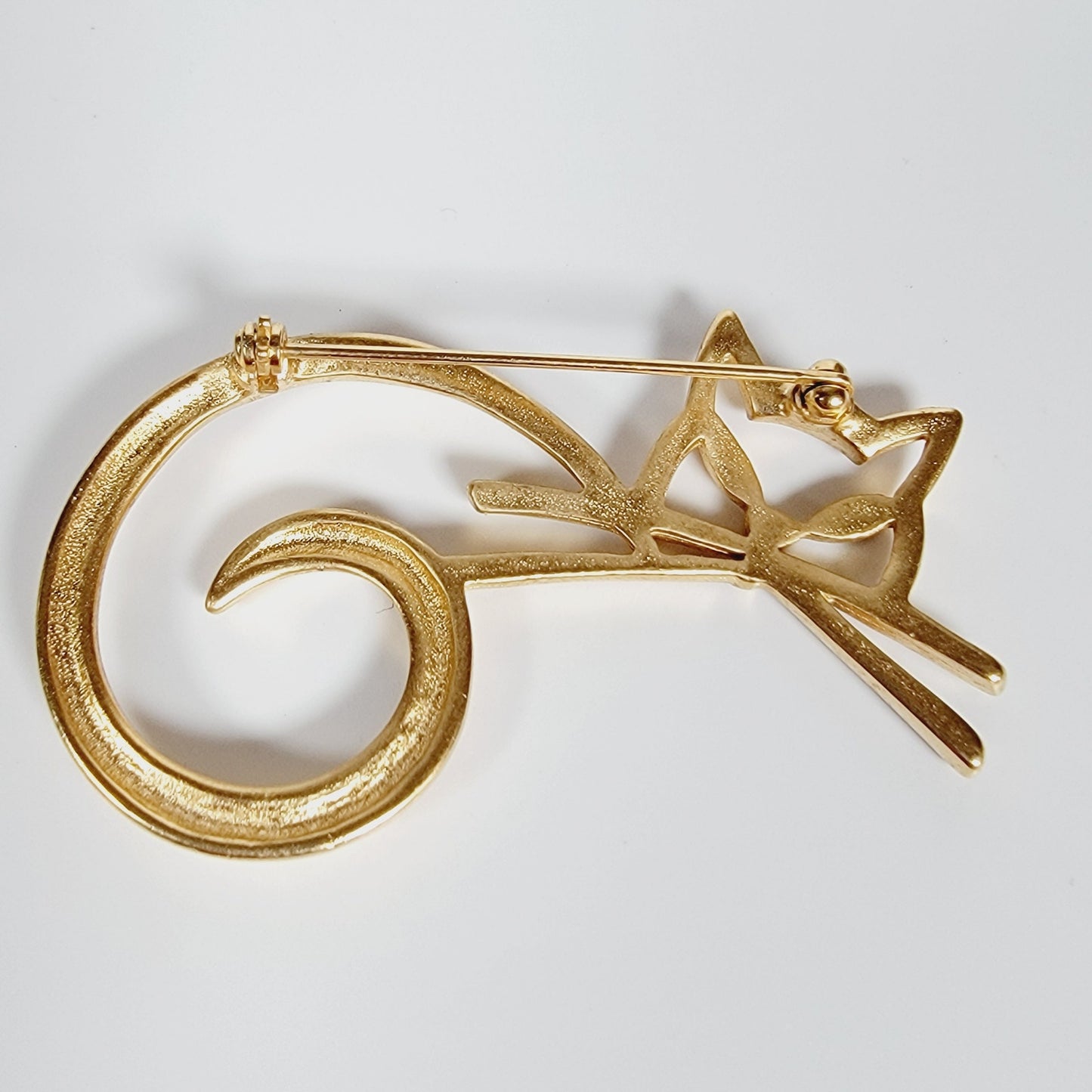 Vintage Cat Brooch Modern Abstract Silhouette Gold Tone, Cat Pin, Cat Brooch