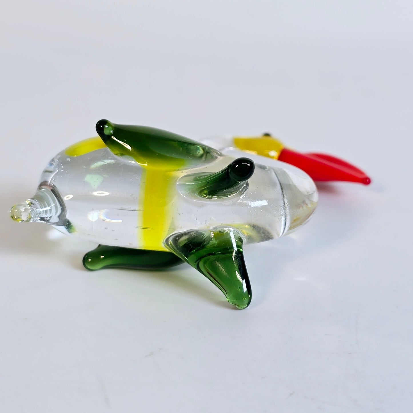 Handblown Blue Art Glass Pelican, Yellow, Orange and Green Stretch Glass Pelican Bird