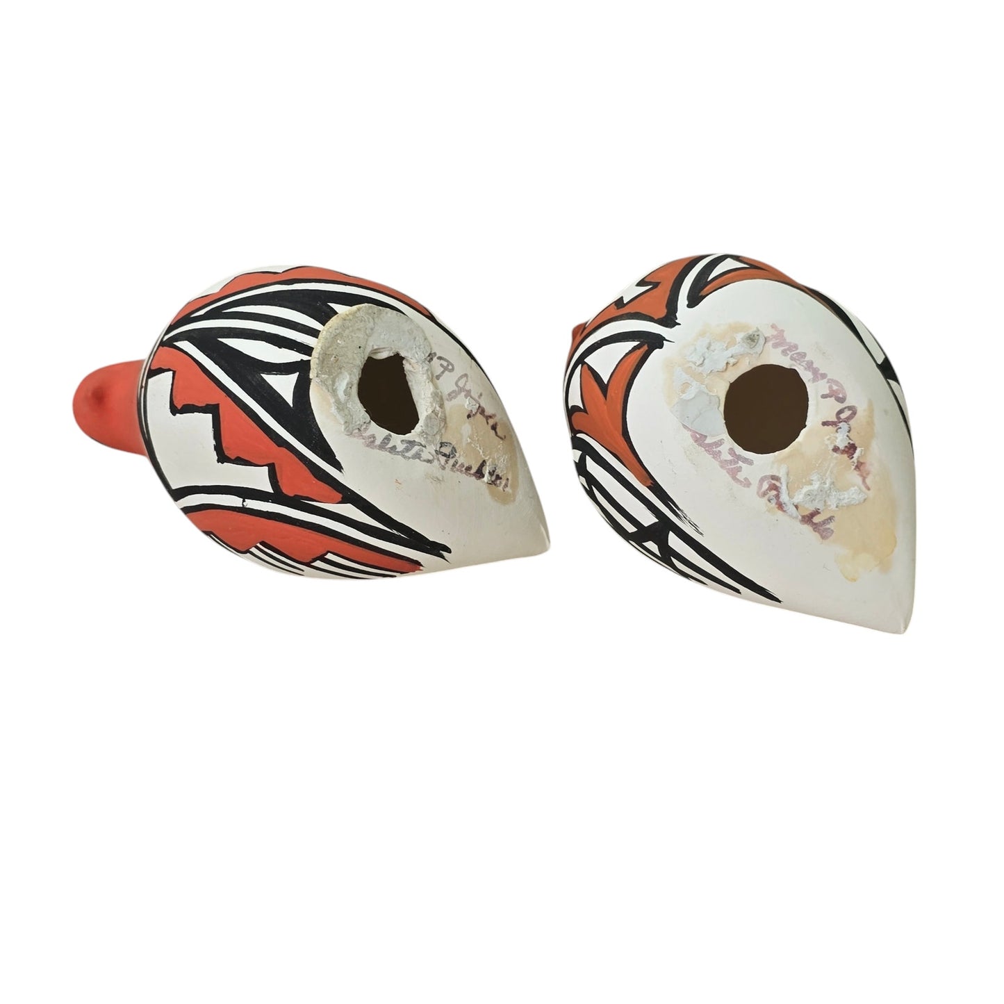 Set of 2 Signed Isleta Pueblo Quail Birds, Handmade Mexican Pottery