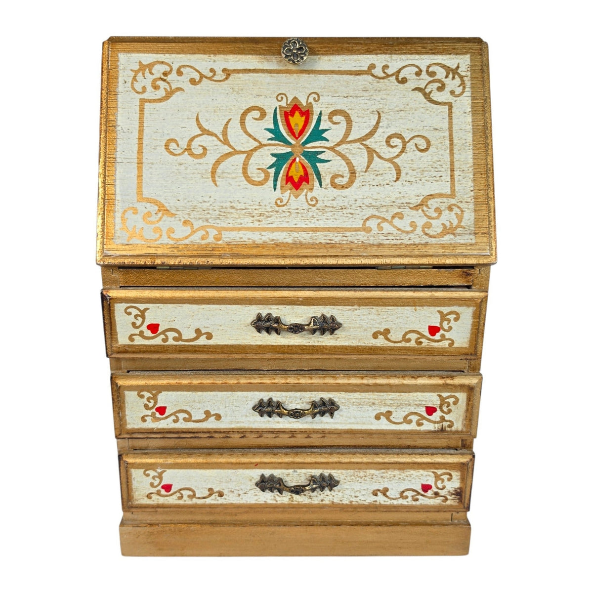 Vintage Italian Florentine Wood Musical Jewelry Box Toyo Impossible Dream