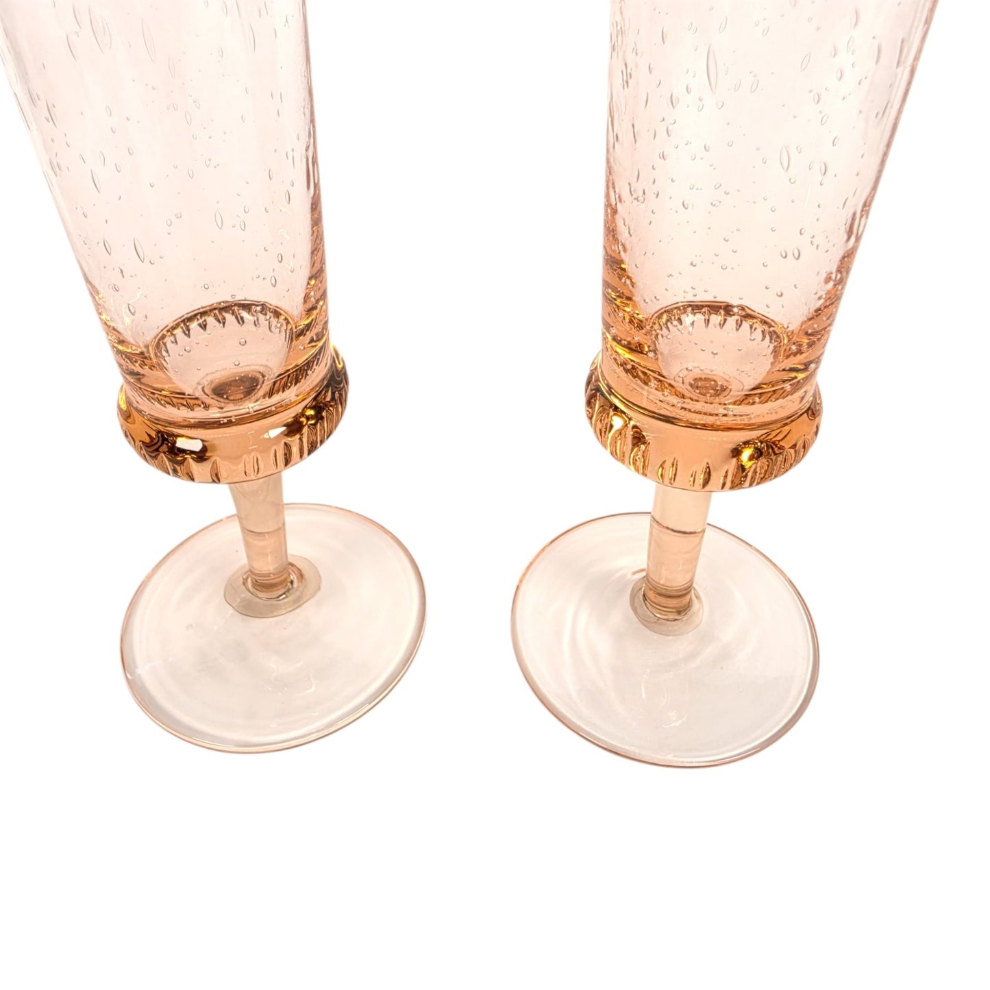 Set of 2 Anthropologie Amparo Champagne Flutes Blush Pink Control Bubble Glass