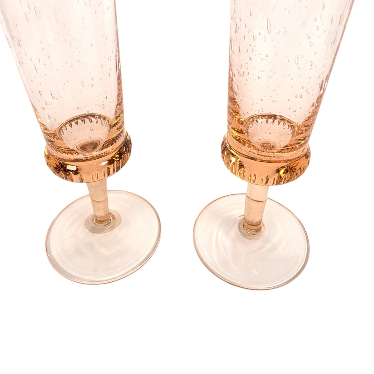Set of 2 Anthropologie Amparo Champagne Flutes Blush Pink Control Bubble Glass