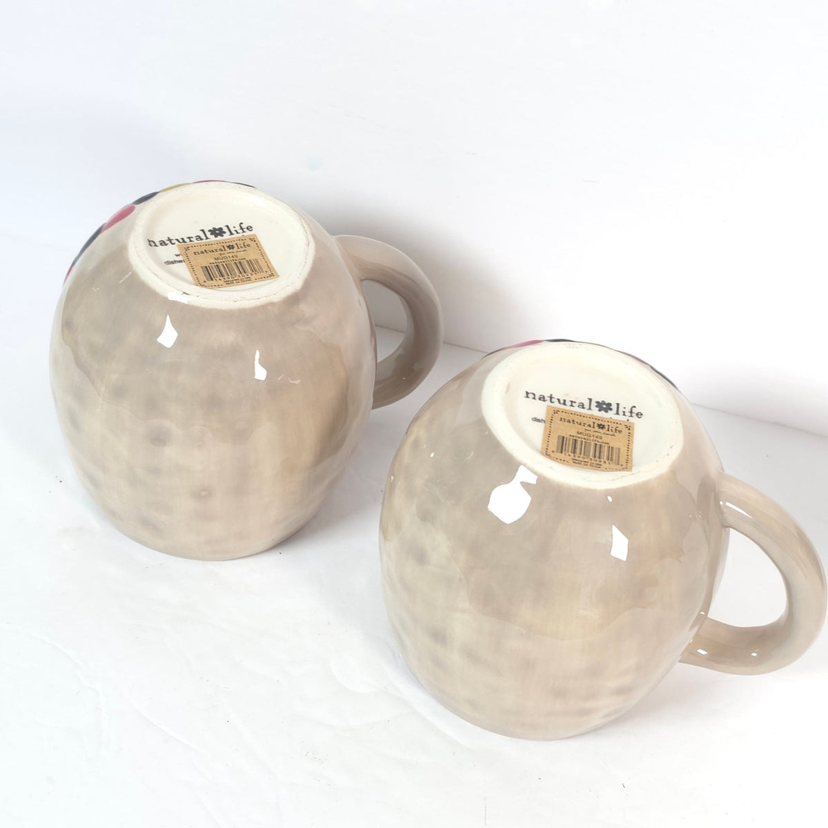 Natural Life Owl Coffee Mugs Set of 2 Peace Love Coffee Cream Colorful