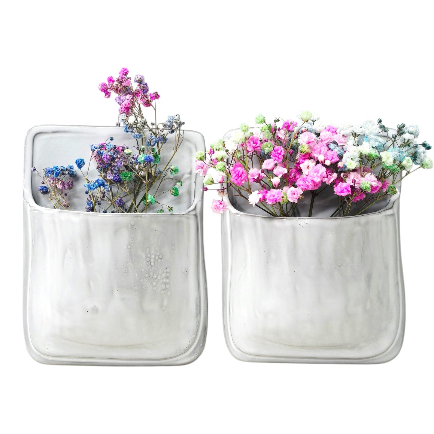 White Terracotta Pottery Wall Pockets Set of 2 Distressed White Glazed Farmhouse