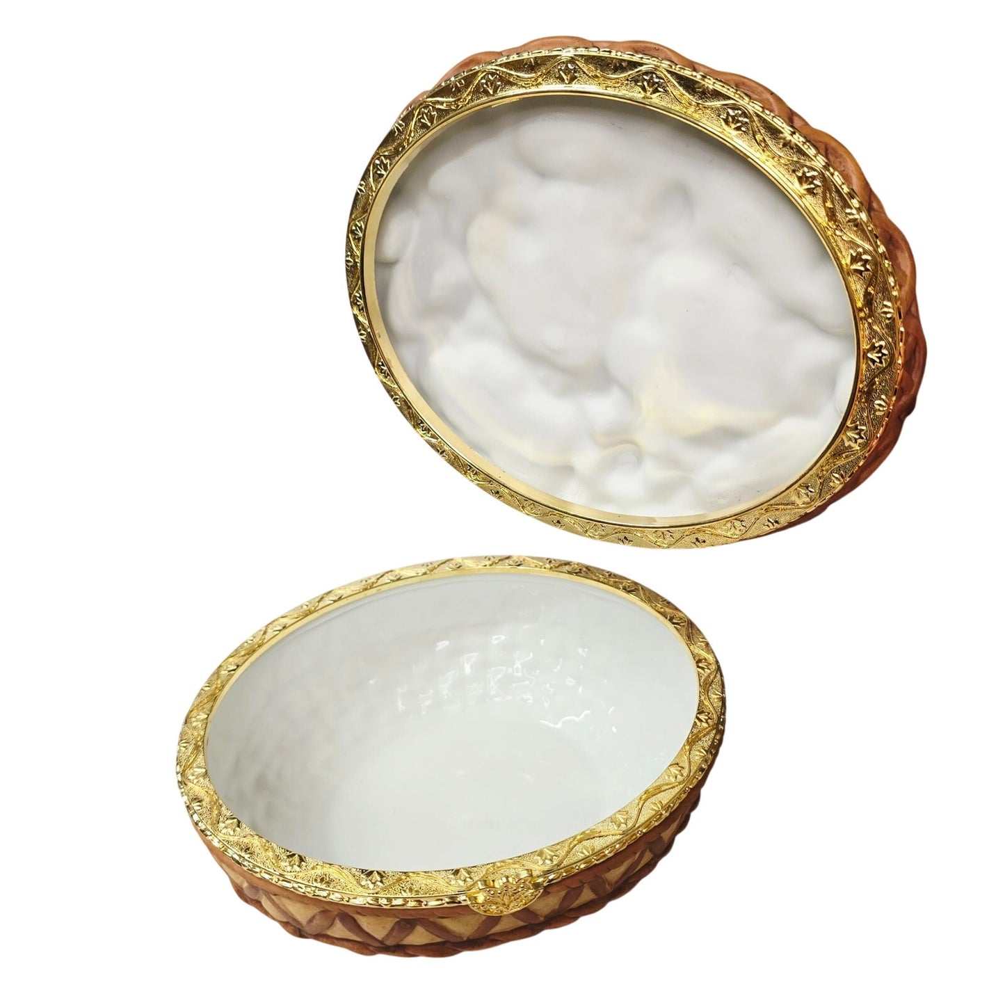 Large 9" Porcelain Easter Bunny Basket Lidded Centerpiece