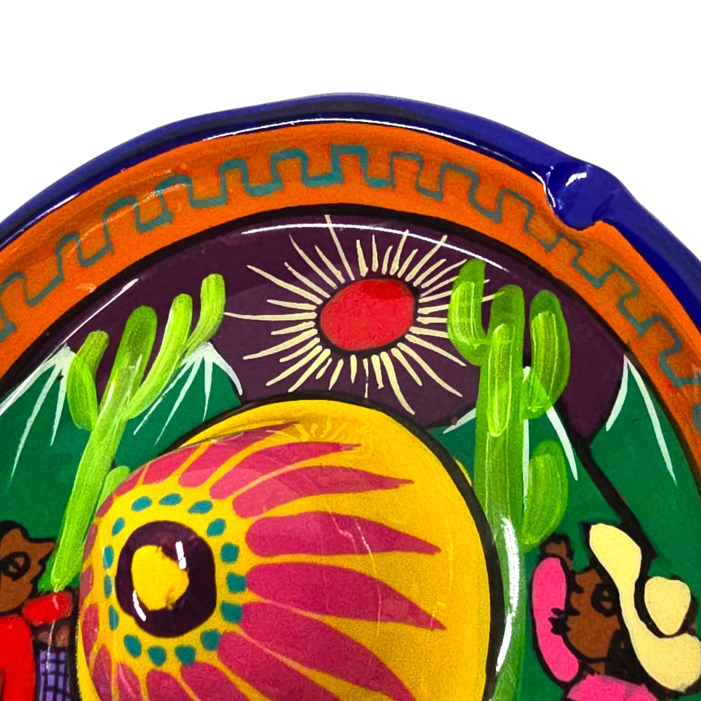 Vtg Mexican Folk Art Sombrero Ashtray Pottery Hand Painted Signed