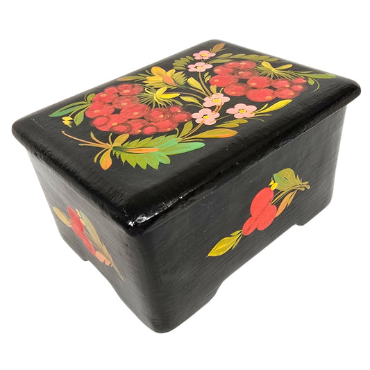 Vintage Hand Painted Floral Wooden Lacquer Box Folk Art Trinket Box 808 Mark