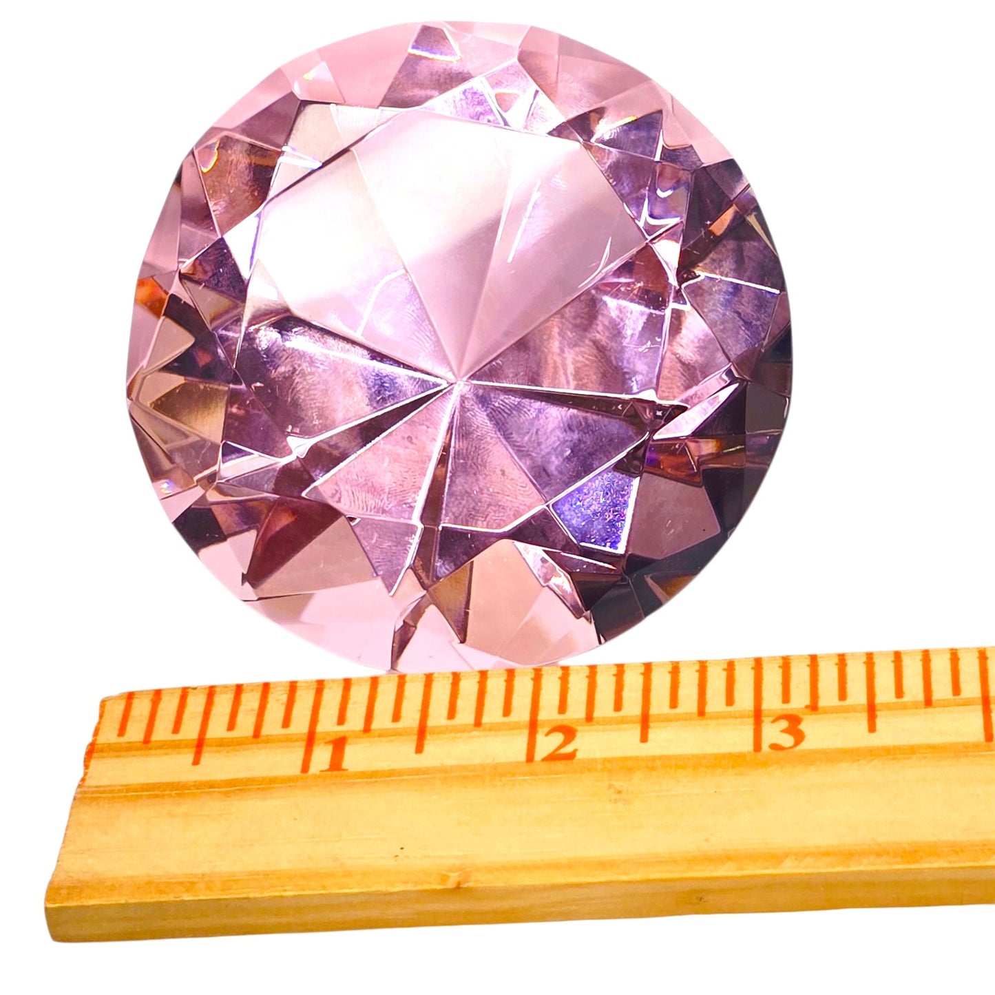 Pink Glass Diamond Paperweight Giant Jewel Faceted Crystal Cut Decorative 3"