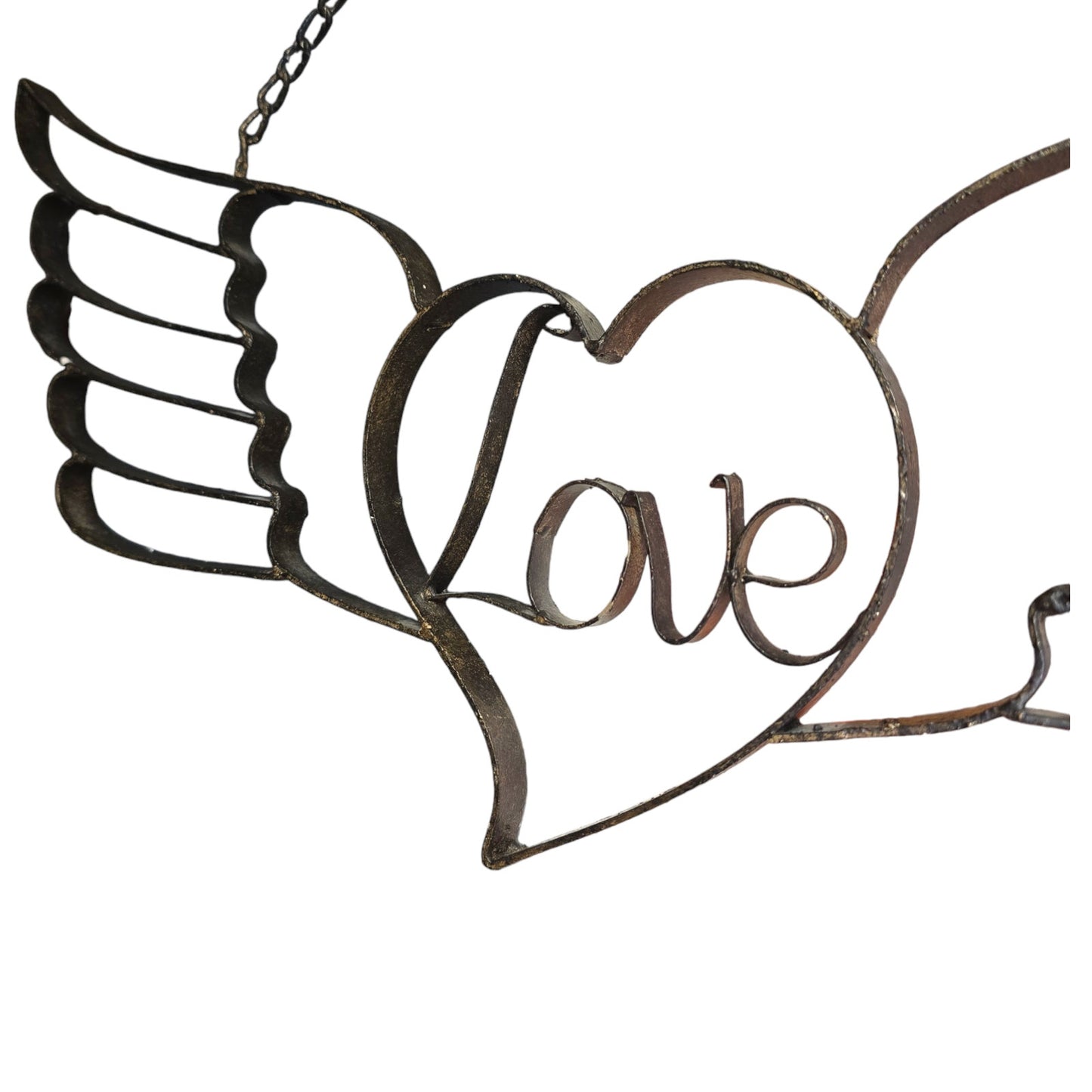 Wrought Iron Hanging Love Signwith Angel Wings, Angel Wings Wall Art