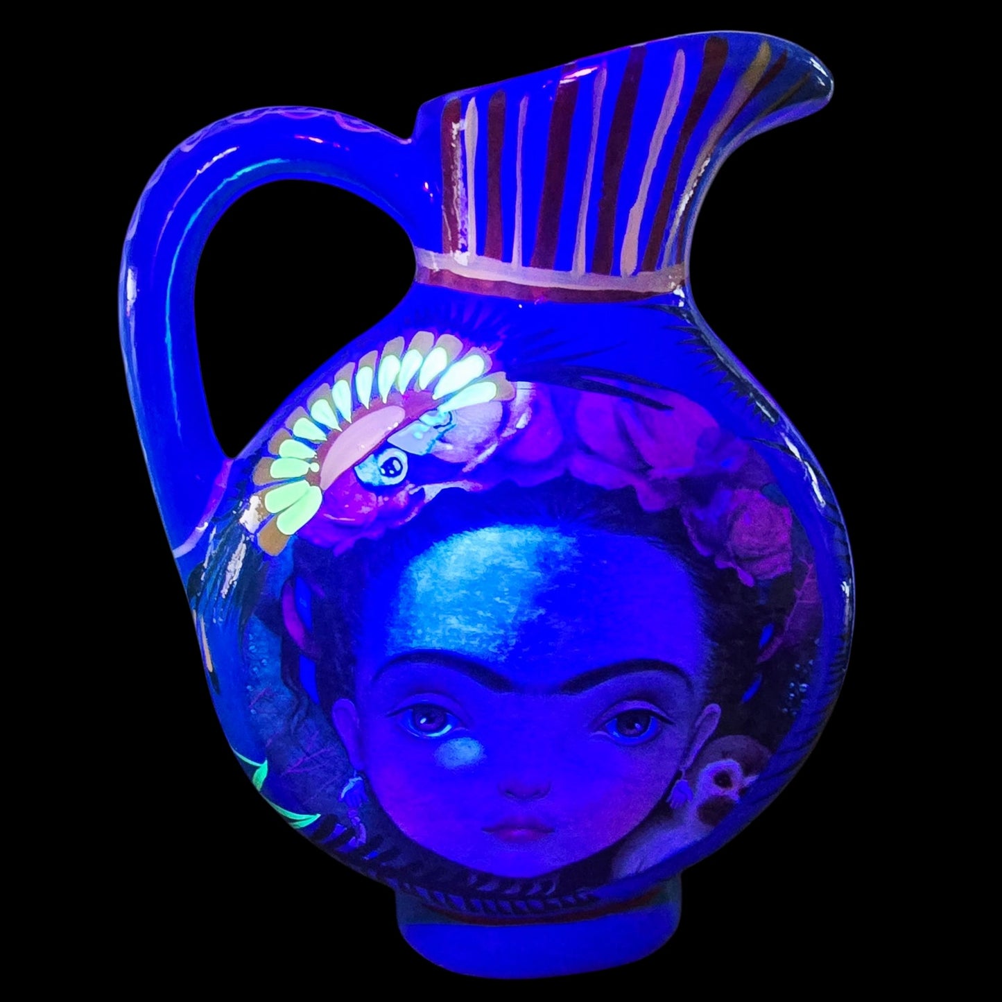 Hand Painted Mexican Folk Art Vase Tenoch Jarrito Planchado Frida Kahlo Style