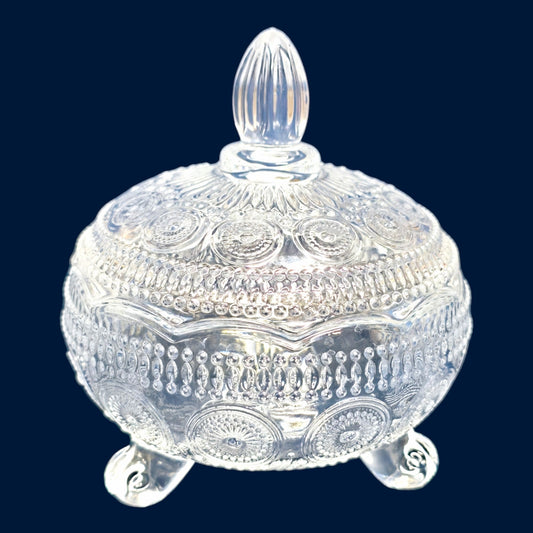 Vintage-Inspired Footed Glass Candy Jar / Trinket Box with Lid