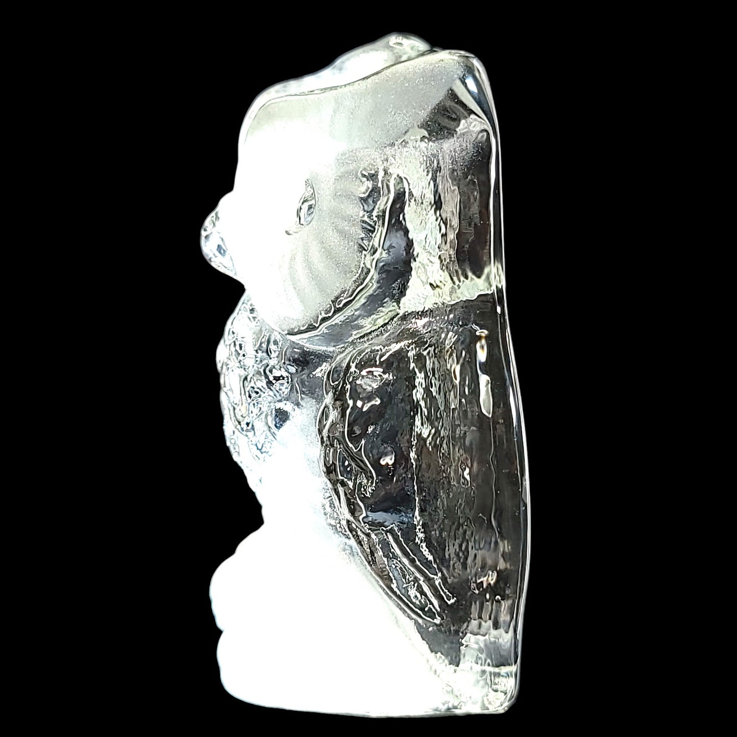 4" Vintage Clear & Frosted Viking Glass Owl Bookend Paperweight FLAW
