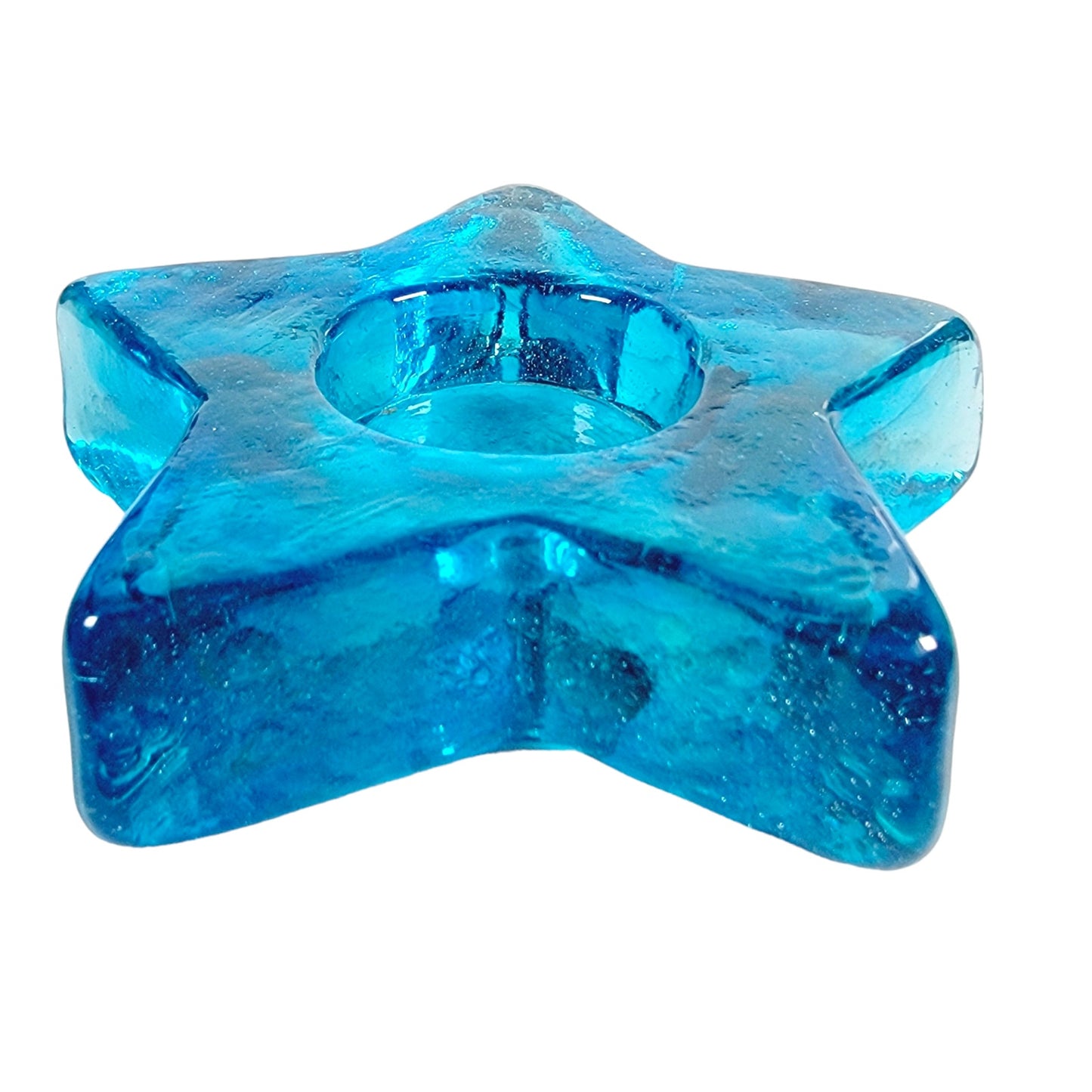 Blue Recycled Glass Star Votive Tealight Holder, Teal Glass Star, Art Glass Star Paperweight