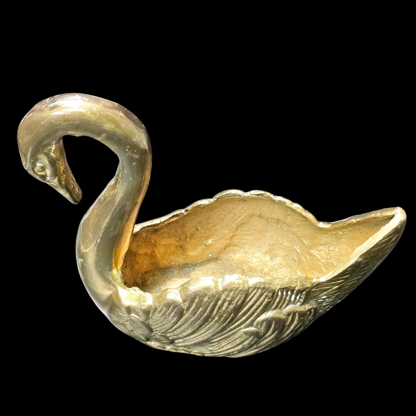 Vintage Brass Swan Planter, Brass Bird, Brass Swan Trinket Holder