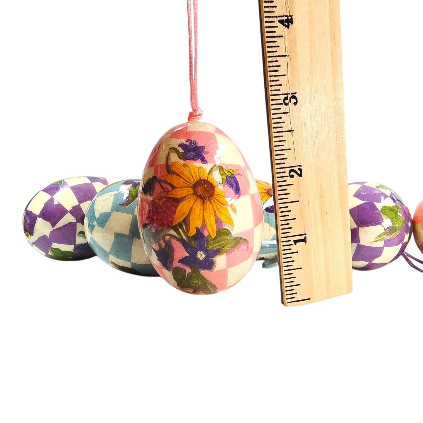 Set of 6 Vintage Easter Eggs Decoupage Paper Mache Ornaments Shabby Chic