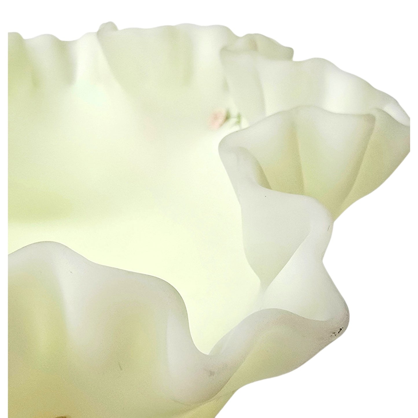 Fenton Custard Uranium Glass Compote Hand Painted Floral Strong Glow Signed