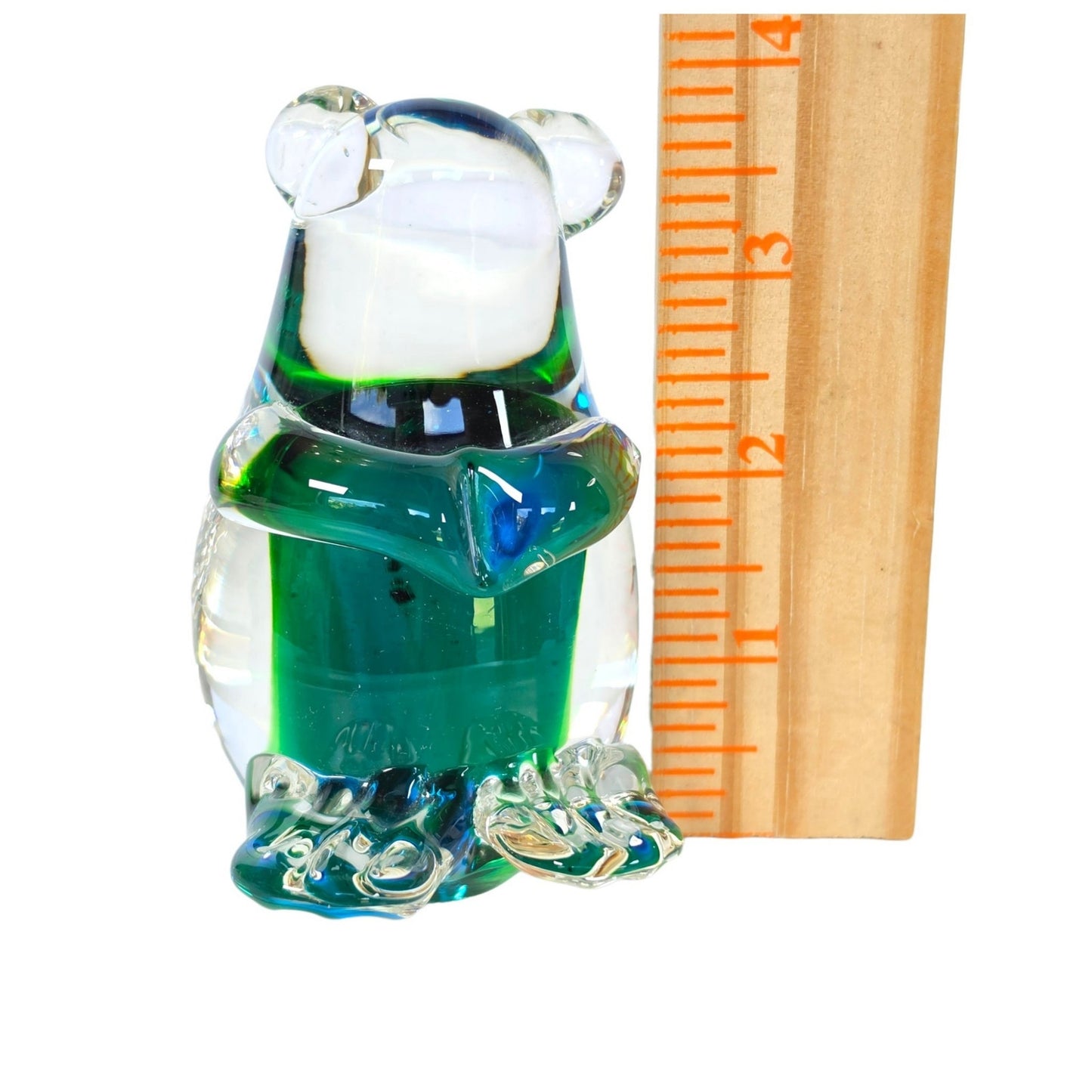 Vintage Art Glass Mouse? Koala? Figurine Paperweight Blue Green Cased Clear