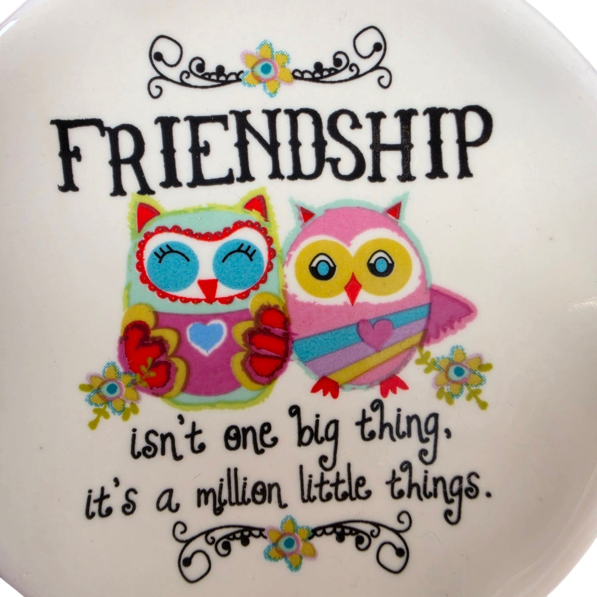 Natural Life Friendship Owls Ceramic Trinket Dish Ring Jewelry Tray 3 Inch