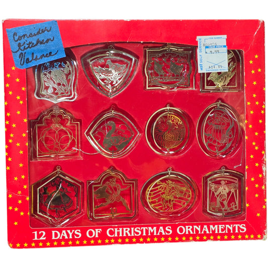 Vintage 12 Days of Christmas Silverplated Cut-Out Ornaments in Original Box