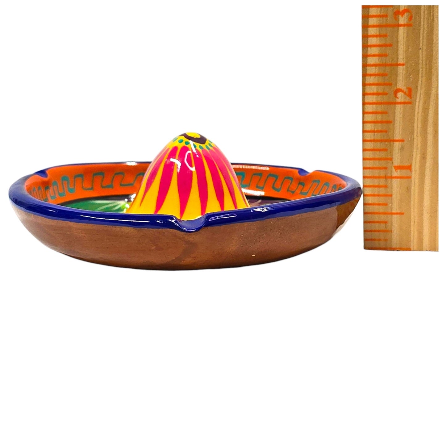 Vtg Mexican Folk Art Sombrero Ashtray Pottery Hand Painted Signed