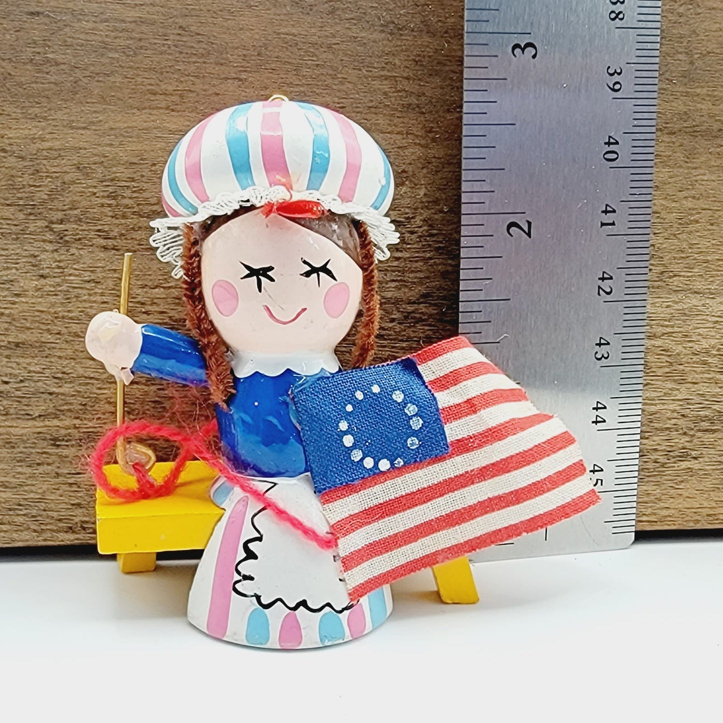 Vtg Kurt Adler Betsy Ross Christmas Ornament Wooden Sewing Flag July 4th AS IS