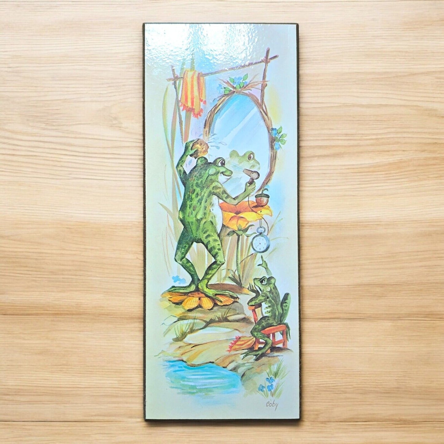 4Vtg Coby Wall Art Bathing Frogs Daily Routine Bathroom Plaques 1970s midcentury