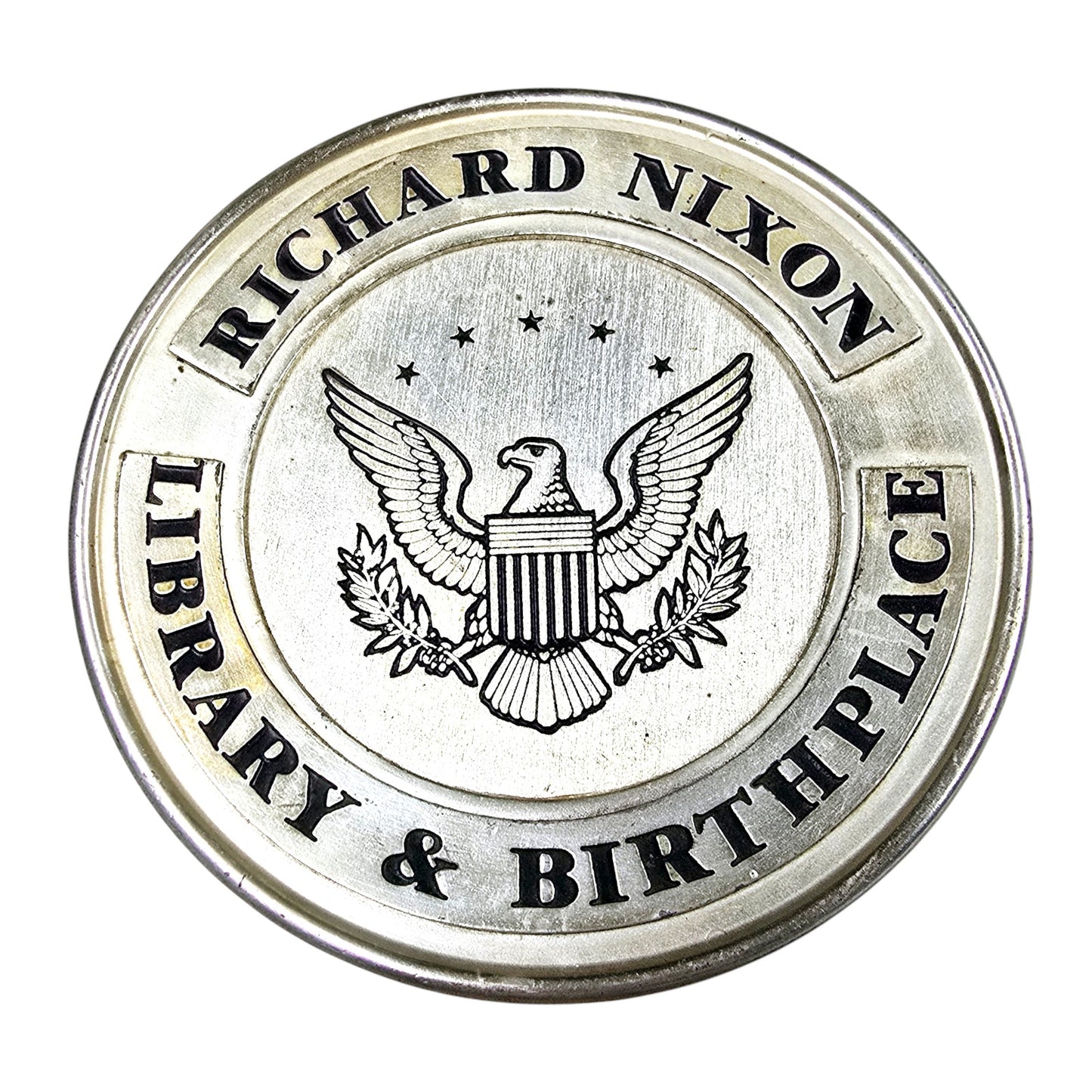 Vintage Richard Nixon Library & Birthplace Commemorative Plate, Beautiful Heavy Pewter Plate