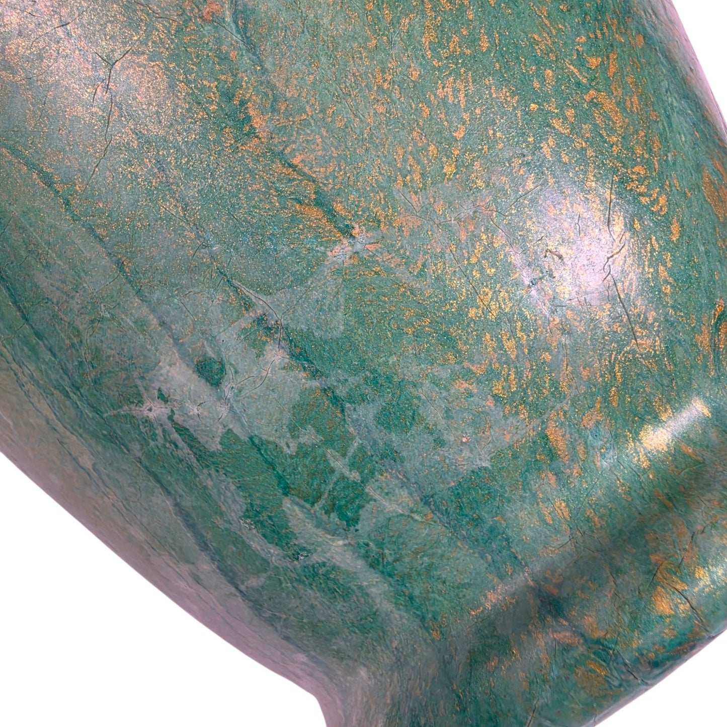 Fluid Art Glass Vase Green Gold Metallic Hand Painted Decorative Statement Piece