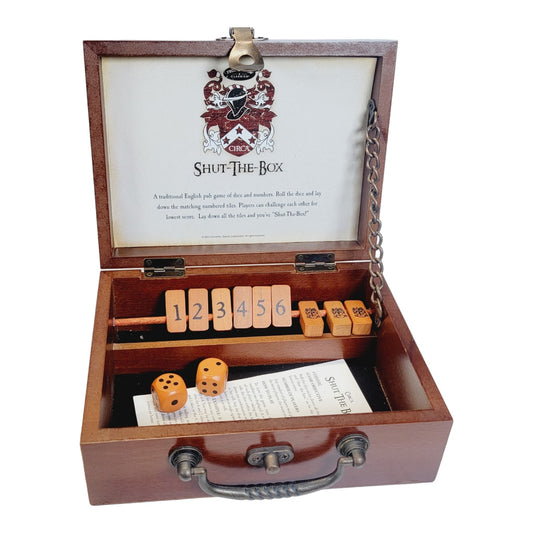 Shut-the-Box Wooden Dice Game in Case, Pub Game by Front Porch Classics, 9 Number Game