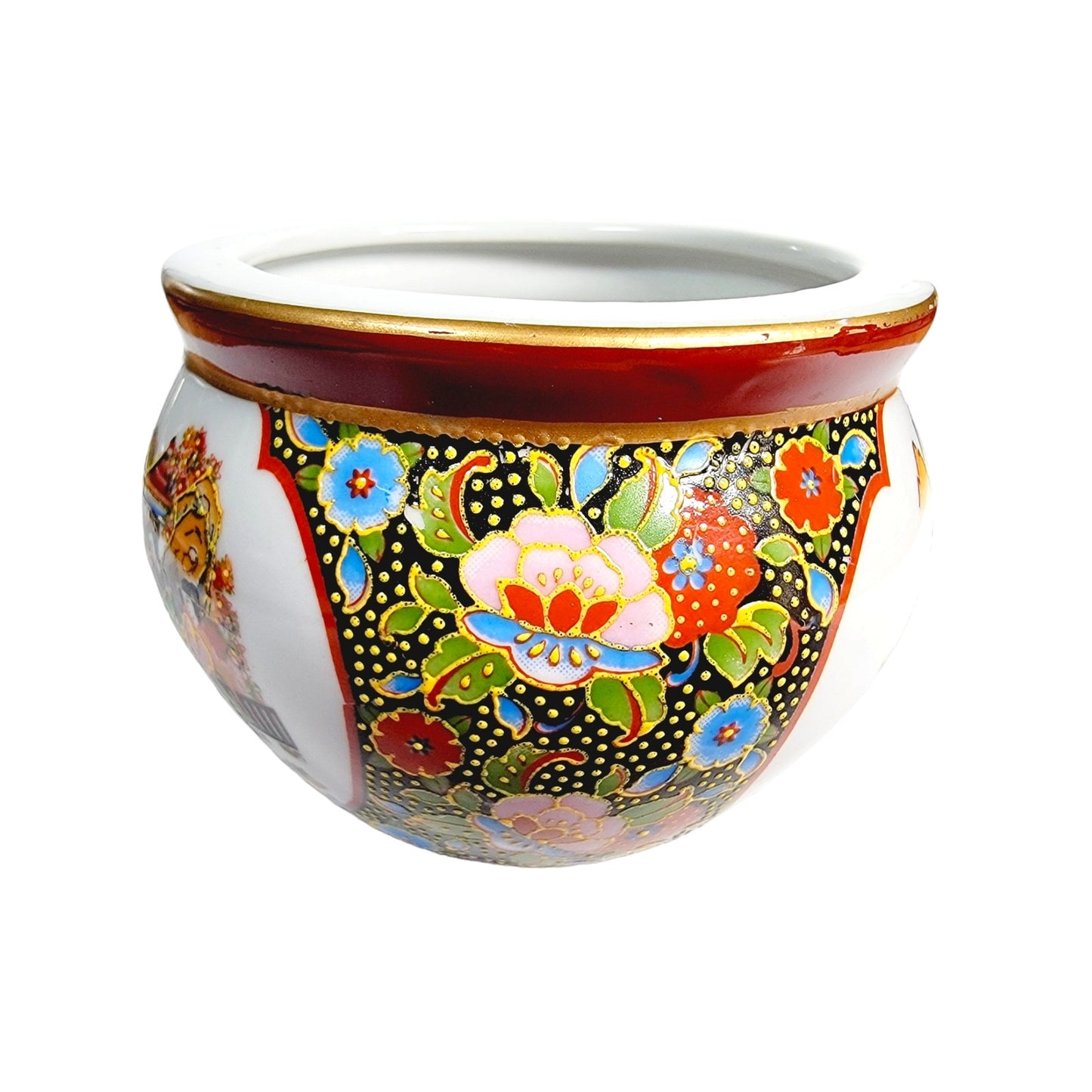 Small Vintage Hand-painted Pot Japanese Geisha, Satsuma Style