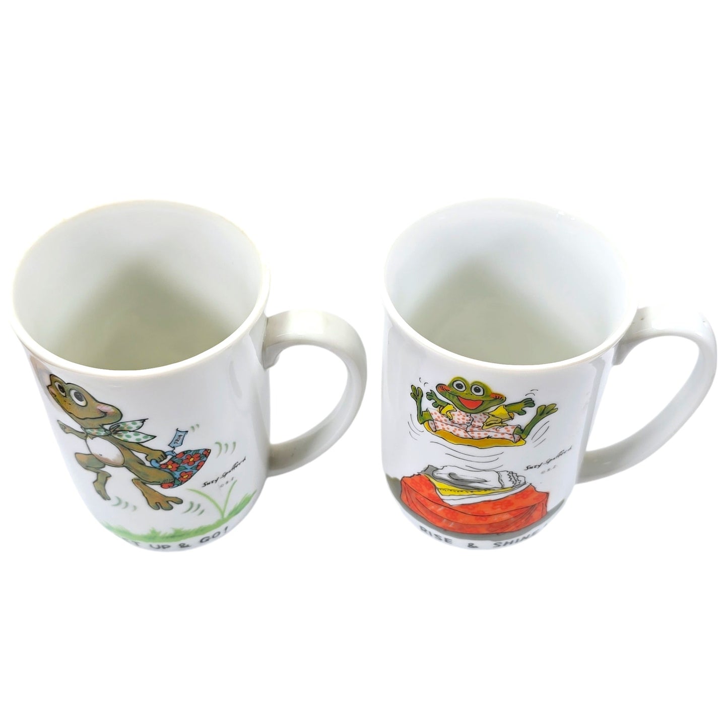 Set of 2 1976 Suzy's Zoo Frog Mugs by Enesco Coffee Mugs, Suzy Zoo Tea Mug Get Up and Go, Rise and Shine Frogs