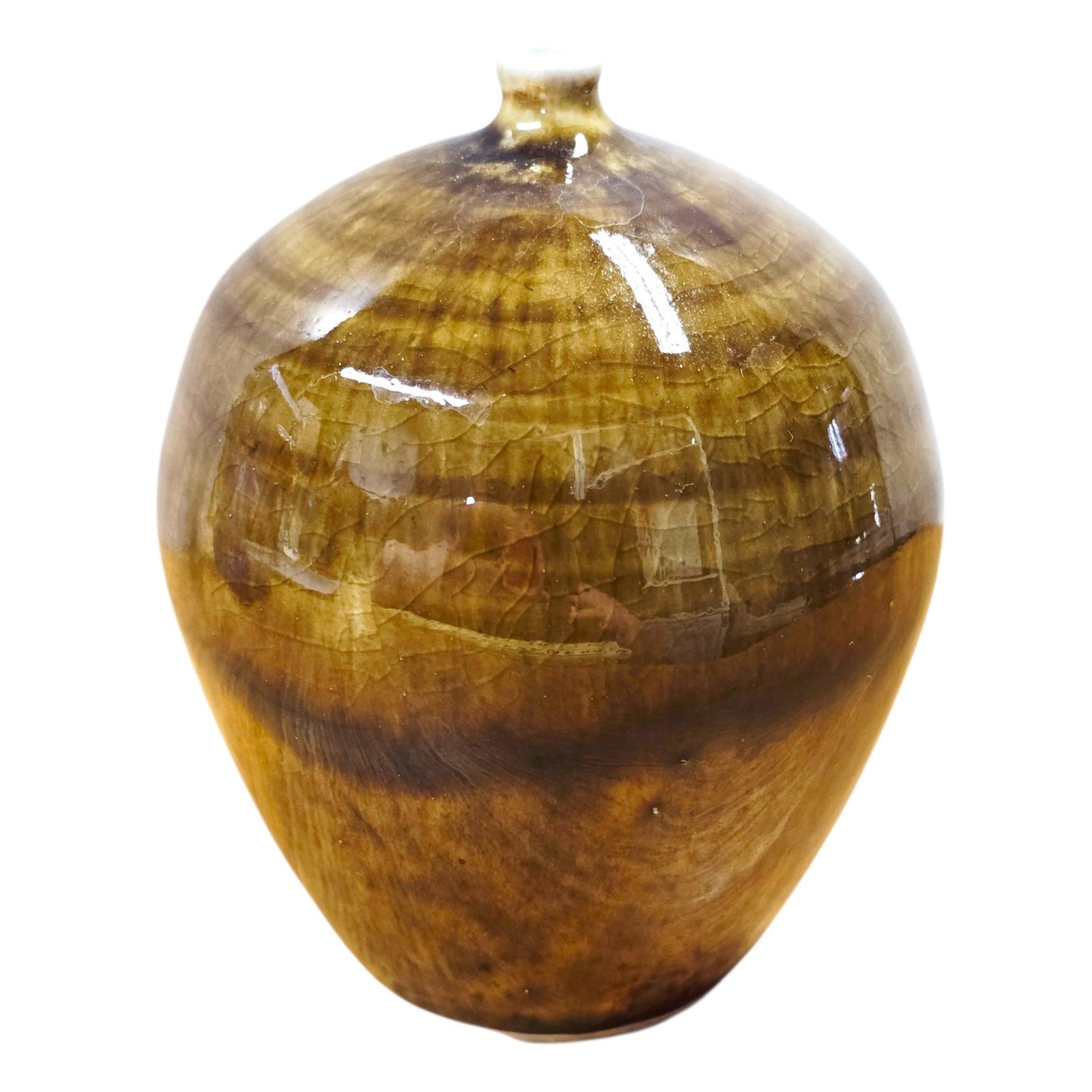 Don E Moeller Studio Pottery Bud Vase Brown Drip Glaze Crackle Finish Signed