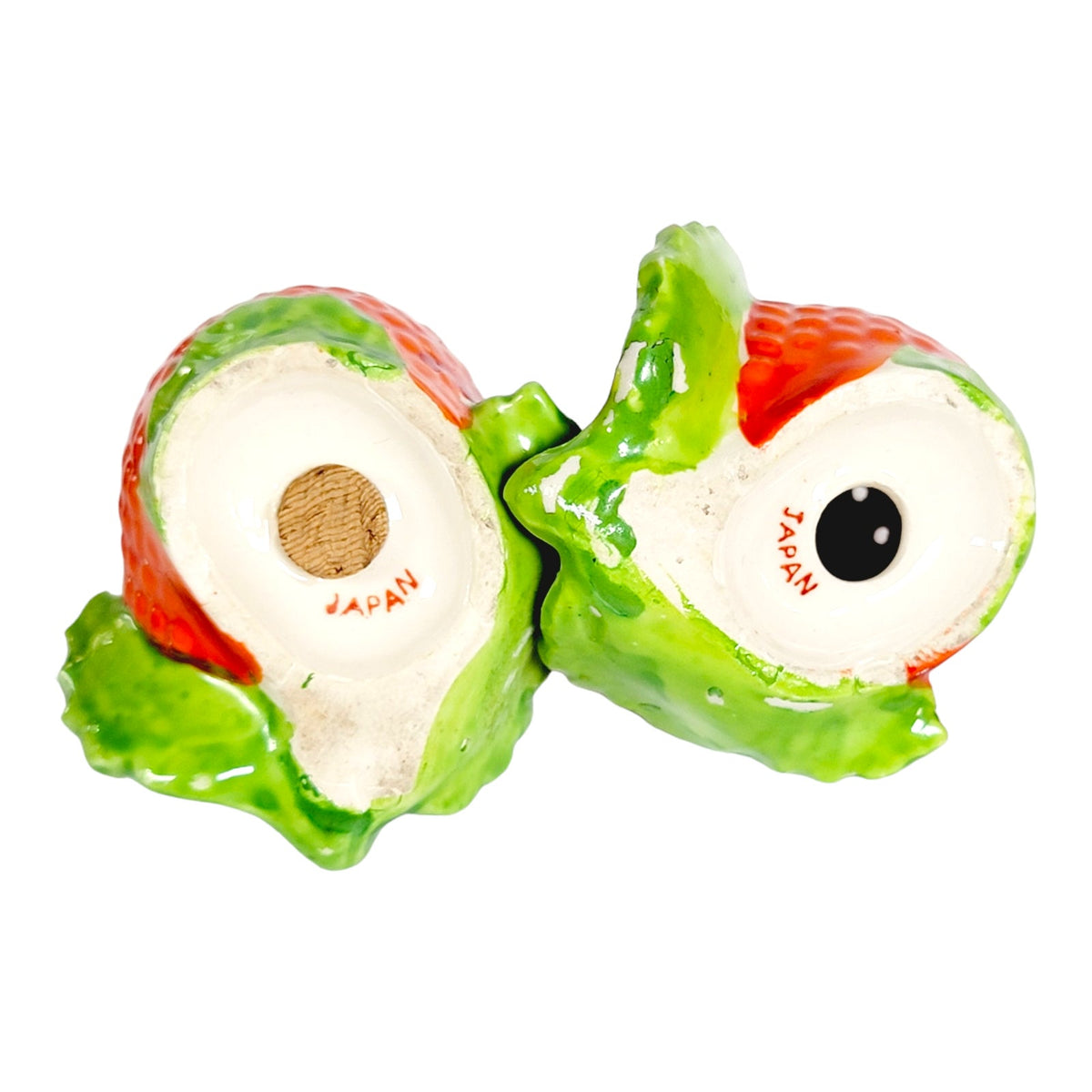 Vintage Japan Strawberry Salt & Pepper Shakers Red Green Ceramic Pair - Chipped