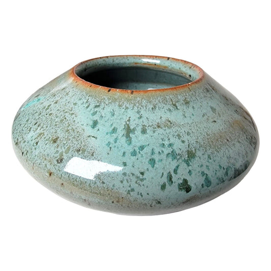 Small Studio Art Pottery Belly Vase Signed, Turquoise Blue