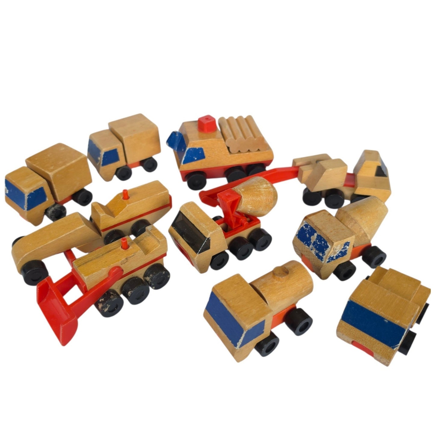 Vintage Mattel Wooden Construction Vehicles Lot Toy Fleet 1971-1973 Japan Korea