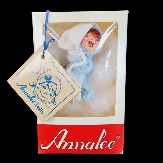 1995 Annalee 3" Baby in Blue PJ's Ornament, Annalee Mobilitee Christmas Ornament