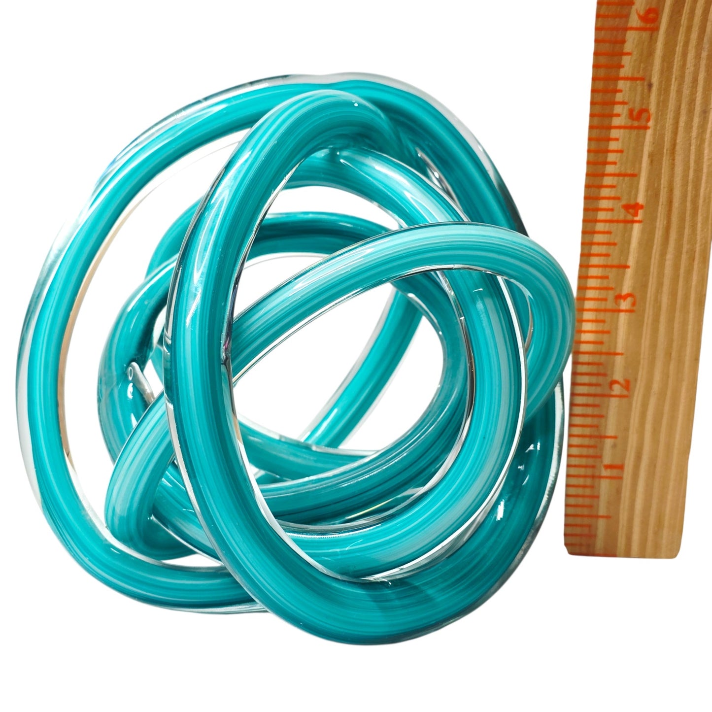 Teal Blue Hand-Blown Art Glass Knot Sculpture - Modern Abstract Decor
