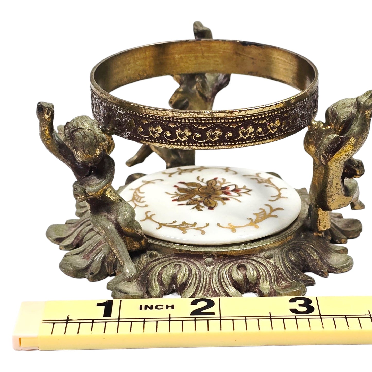 Vtg Vanity Cherub Perfume Bottle Holder Orb Stand Heavy Orante Hollywood Regency