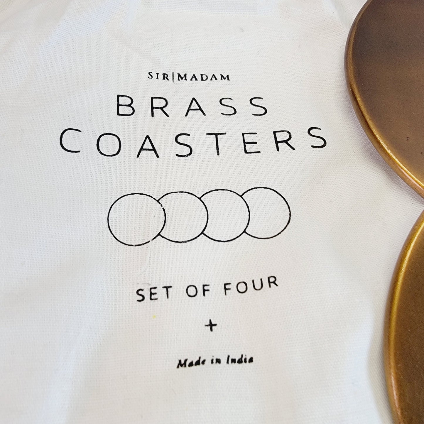 Sir | Madam Brass Coasters, Set of 4, New in Bag