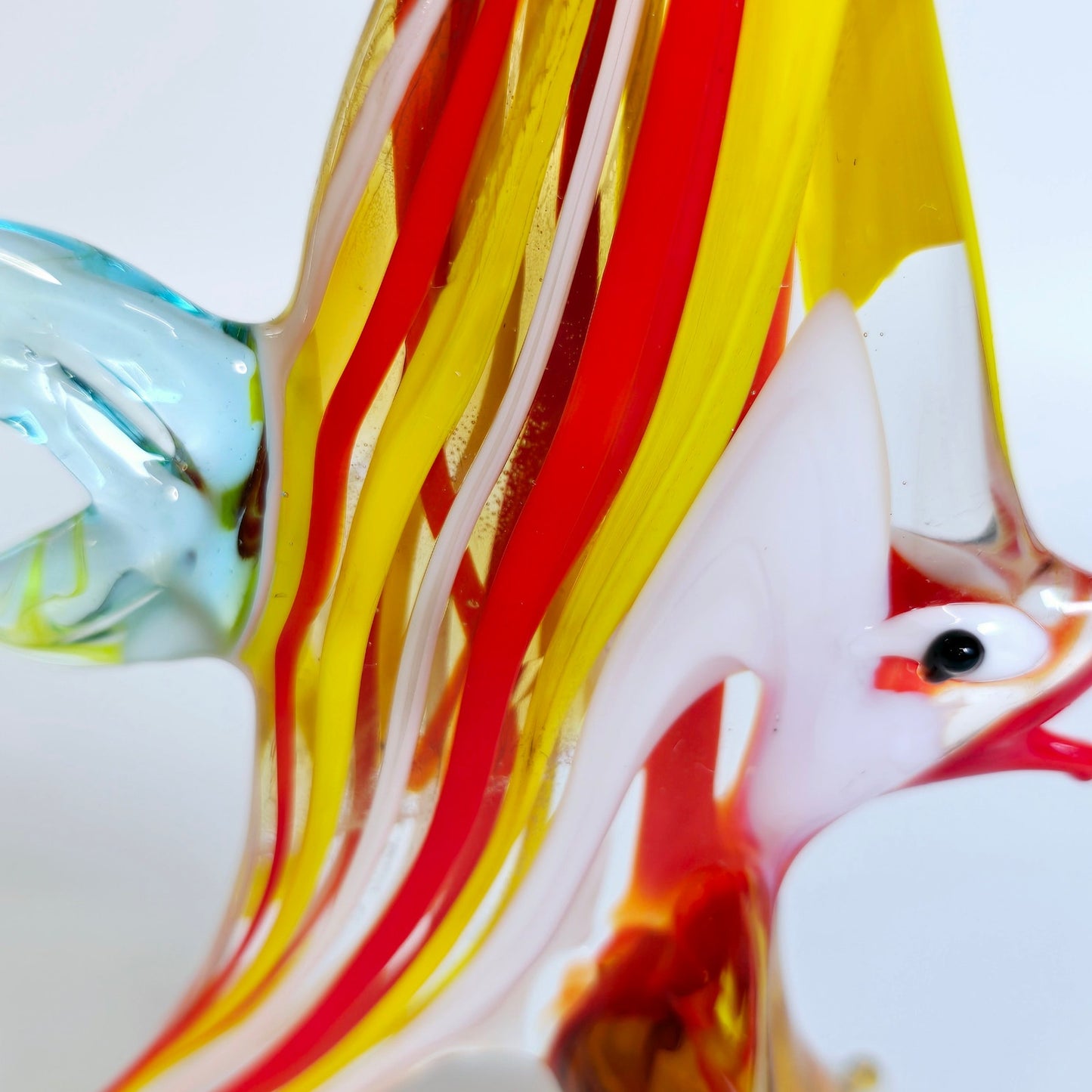 Handblown Red and Yellow Striped Art Glass Angel Fish, Stretch Glass Fish