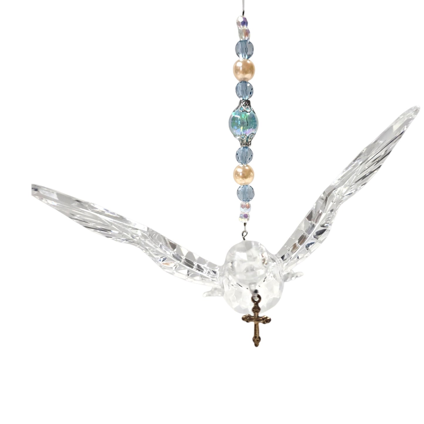 Acrylic Hanging Dove Carrying a Cross with Sparkly Beads, Christian Gift Hanging