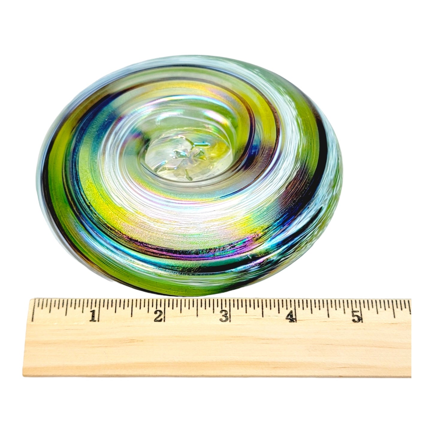 Scottish Borders Art Glass Tealight Candle Holder Iridescent Green Swirl